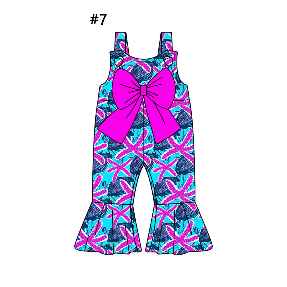 1.4(Custom Design Preorder MOQ 5 Each Design) 4 Colors Seaweed Print Girls Summer Matching Jumpsuits Sisters Wear
