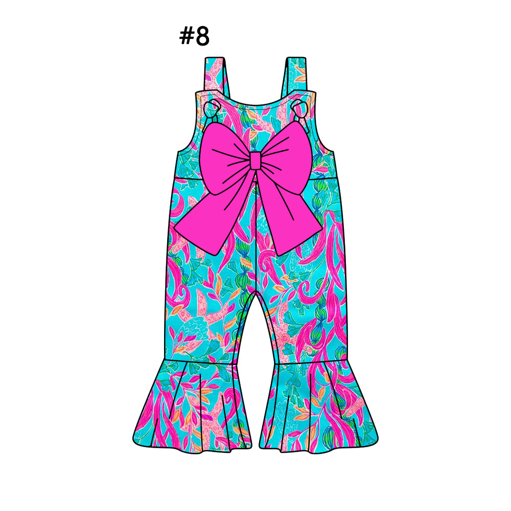 1.4(Custom Design Preorder MOQ 5 Each Design) 4 Colors Seaweed Print Girls Summer Matching Jumpsuits Sisters Wear