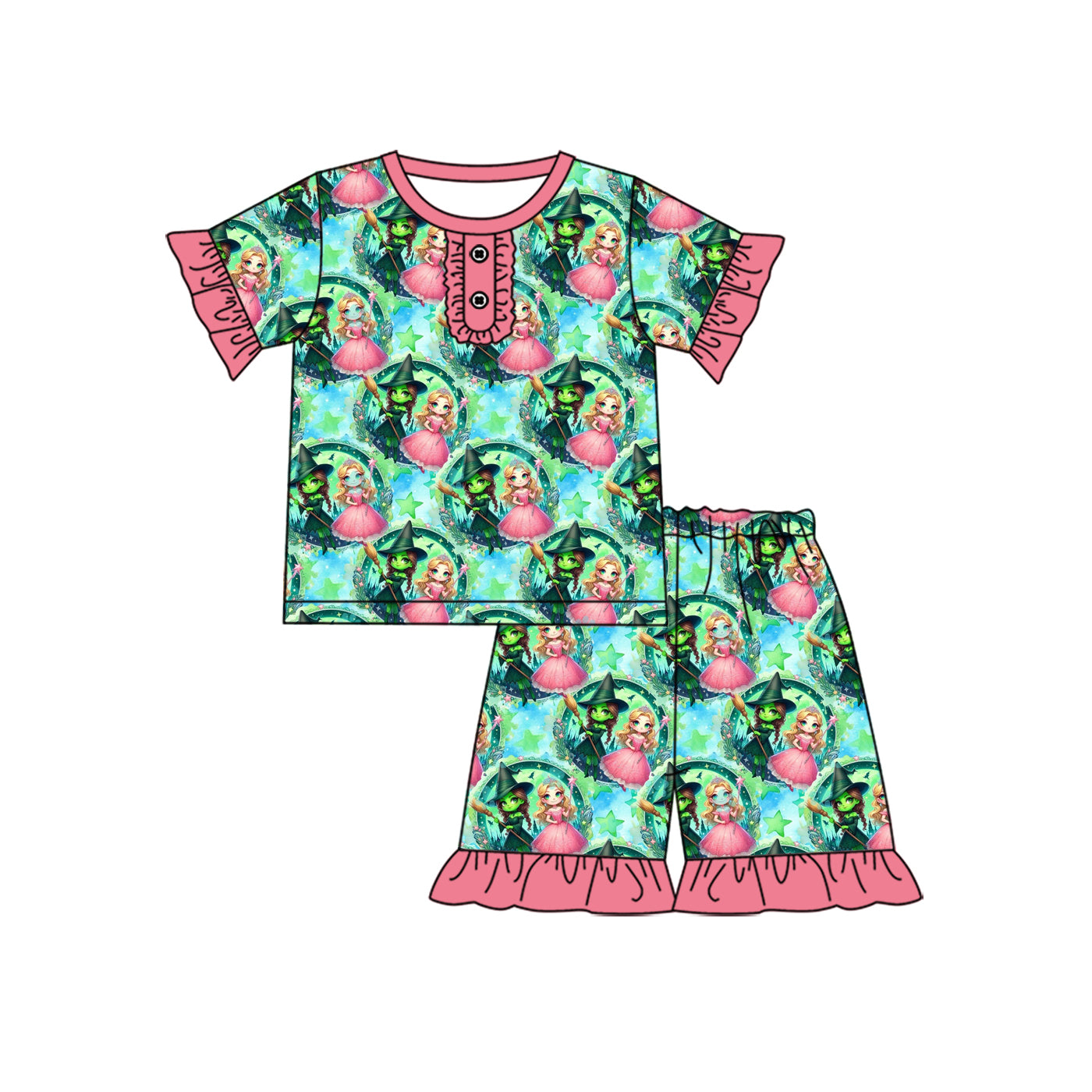 1.8(Custom Design Preorder MOQ 5 Each Design) Cartoon Princess Print Girls Summer Pajamas Matching Clothes Sisters Wear