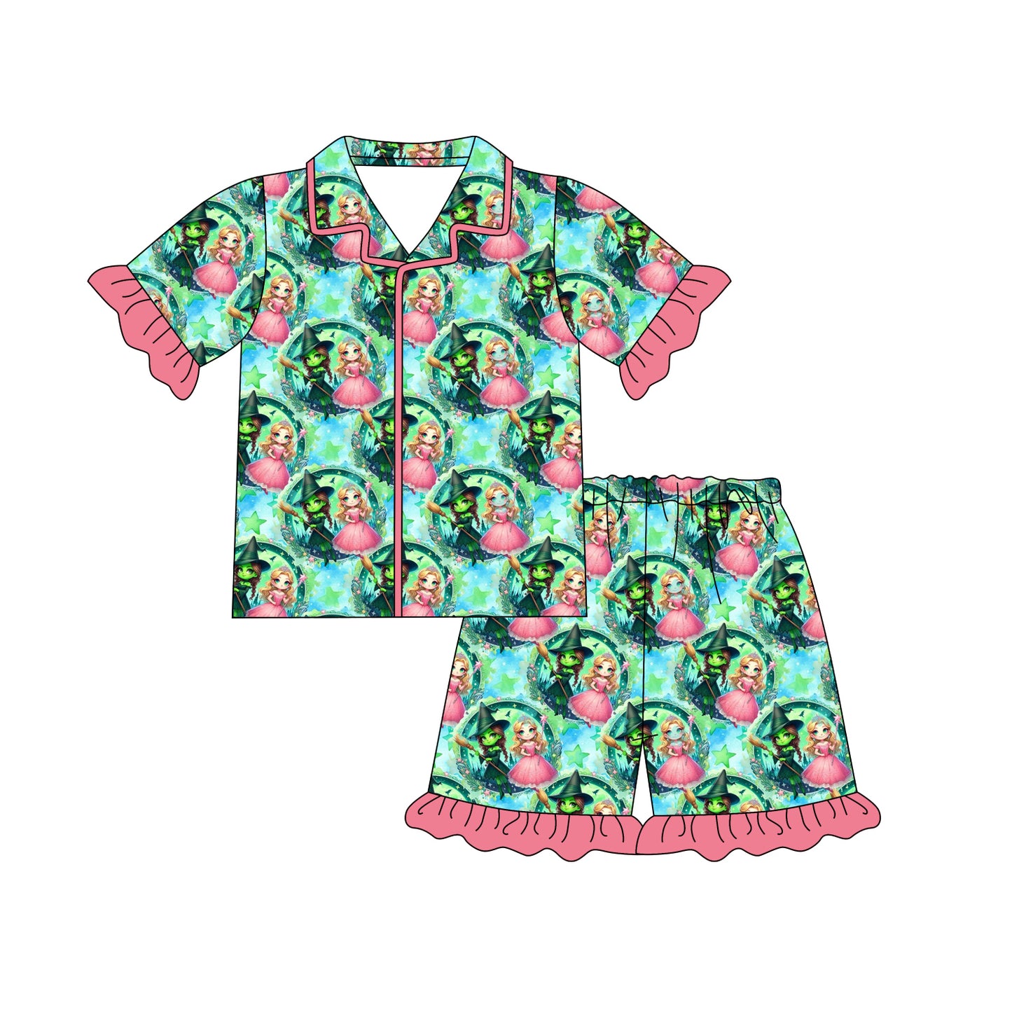 1.8(Custom Design Preorder MOQ 5 Each Design) Cartoon Princess Print Girls Summer Pajamas Matching Clothes Sisters Wear
