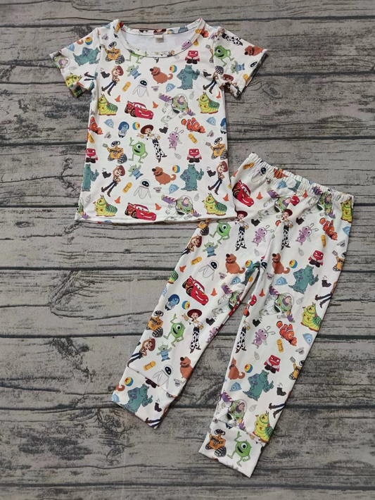 (Custom Design Preorder MOQ 5) Cartoon Figure Print Kids Pajamas Bamboo Clothes Set