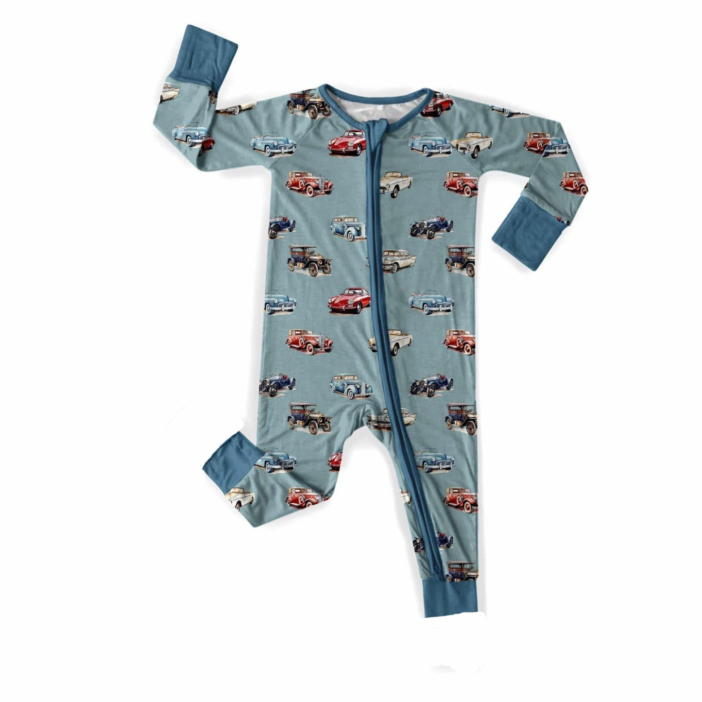(Custom Design Preorder MOQ 5)Cars Print Baby Boys Sleeper Zipper Romper