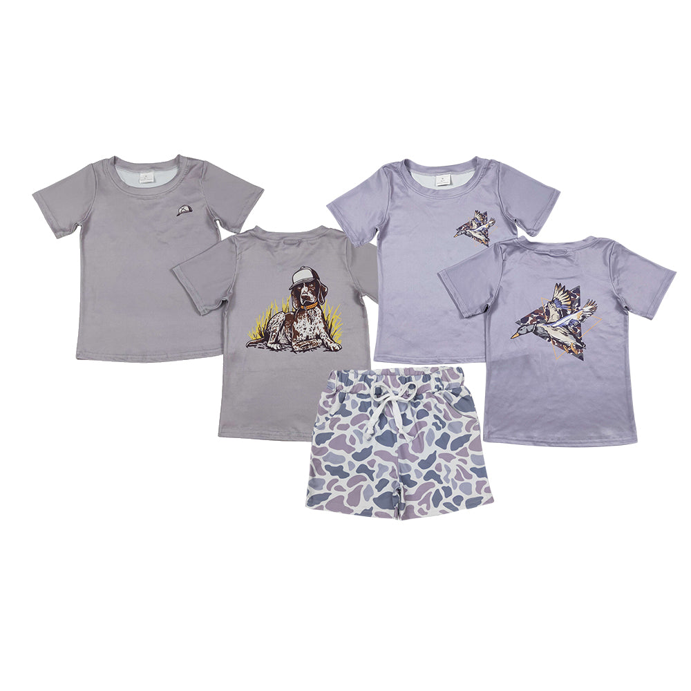 Grey Camo Shorts Boys Summer Clothes Set Brothers Wear