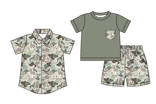 4.14(Custom Design Preorder MOQ 5 Each Design) Camo Hunting Print Boys Summer Matching Clothes Brothers Wear
