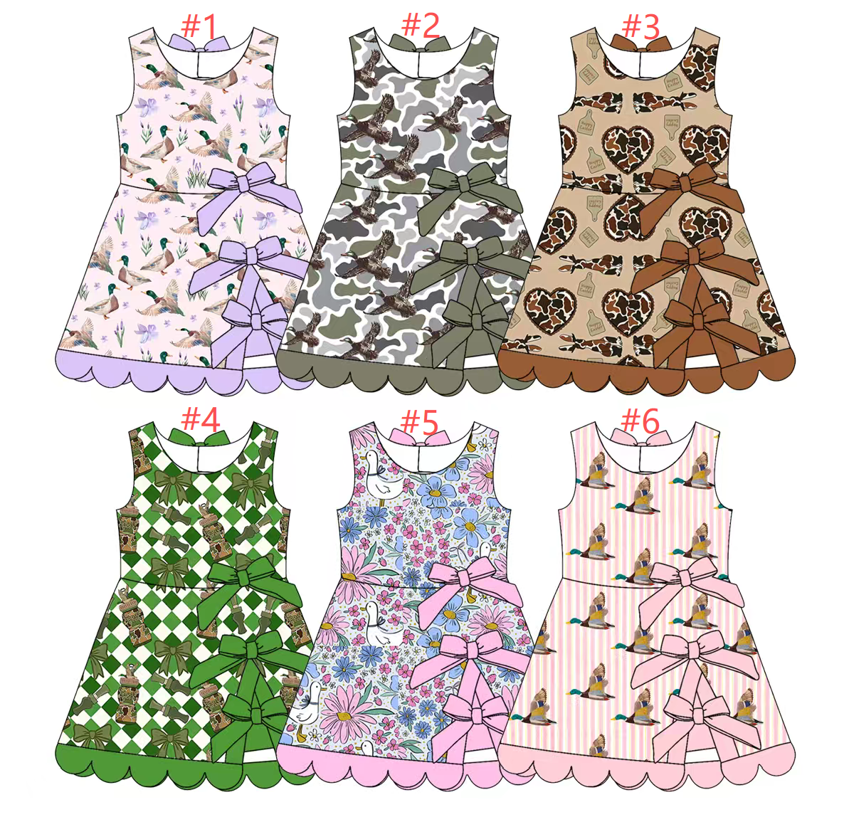 2026.1.20 (Custom Design Preorder MOQ 5) Duck Bows Print Girls Summer Knee Length Dress Sisters Wear