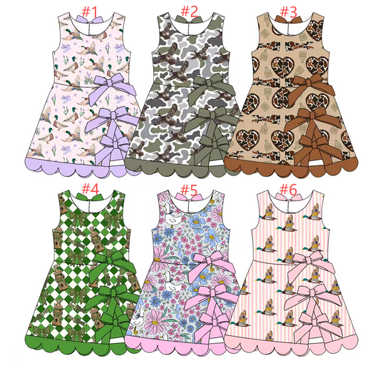 2026.1.20 (Custom Design Preorder MOQ 5) Duck Bows Print Girls Summer Knee Length Dress Sisters Wear