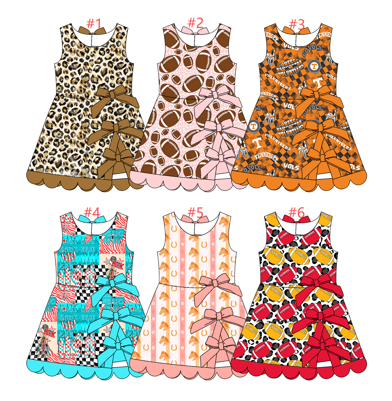 2026.1.19 (Custom Design Preorder MOQ 5) Football Leopard Print Girls Summer Knee Length Dress Sisters Wear