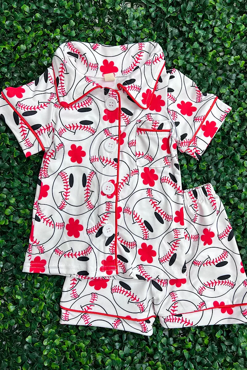 (Custom Design Preorder MOQ 5) Baseball Print Kids Summer Clothes Set