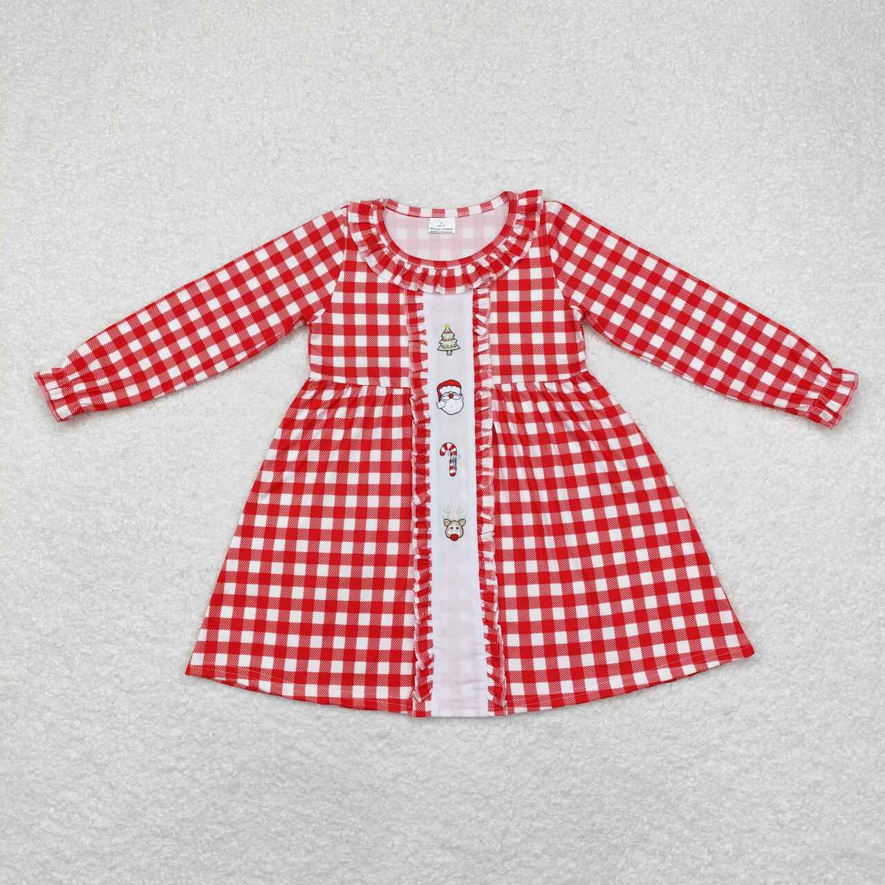 Santa Candy Cane Embroidery Plaid Print Sisters Christmas Matching Clothes