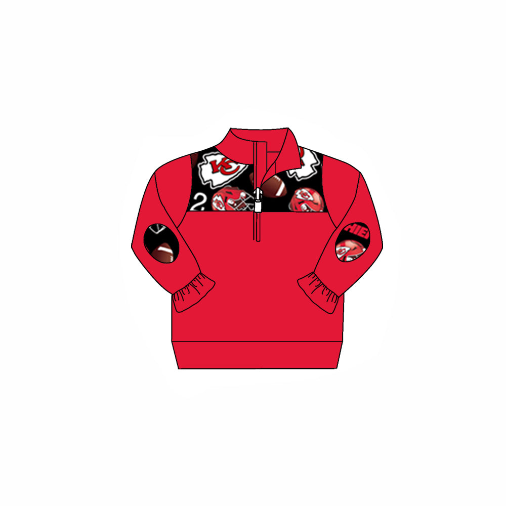 (Custom Design Preorder MOQ 5) Team's KC Red Print Girls Pullover Zipper Tee Shirts Top