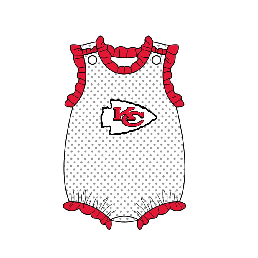 (Custom Design Preorder MOQ 5) Team's Chiefs Dots Print Baby Girls Summer Romper