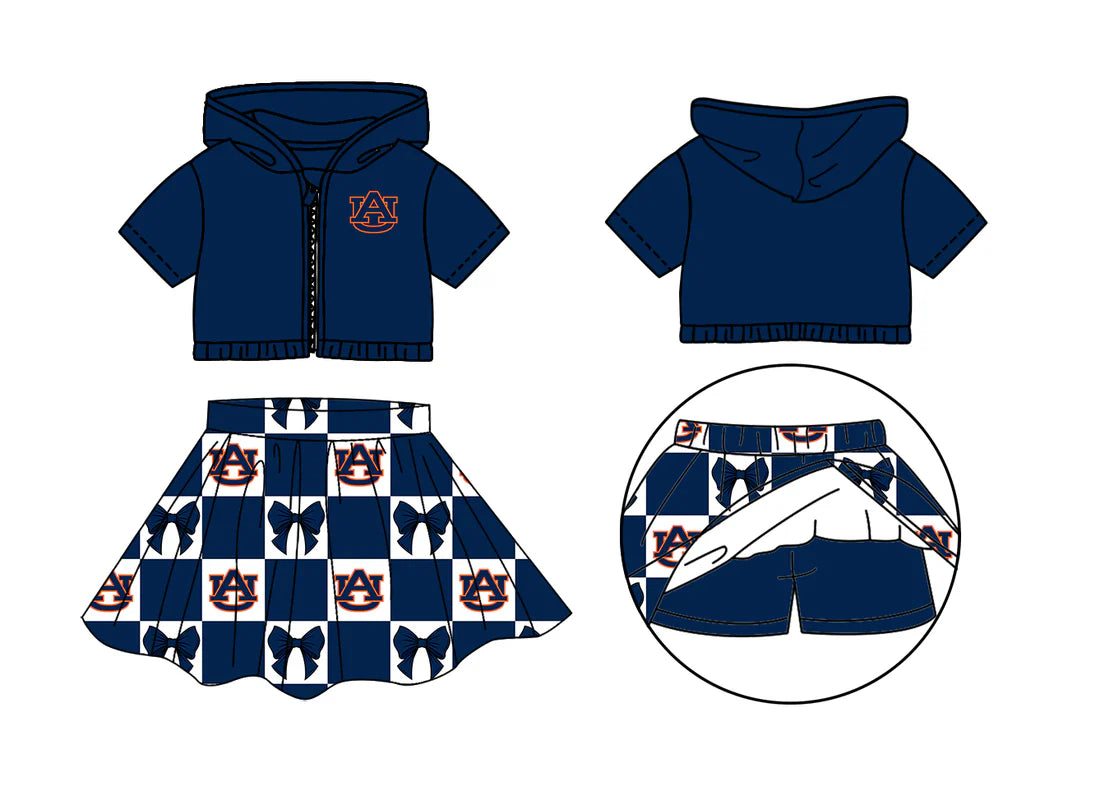(Custom Design Preorder MOQ 5 Each Color) Team's Auburn Tigers Bows Plaid Print Girls Summer Clothes Sisters Matching Wear