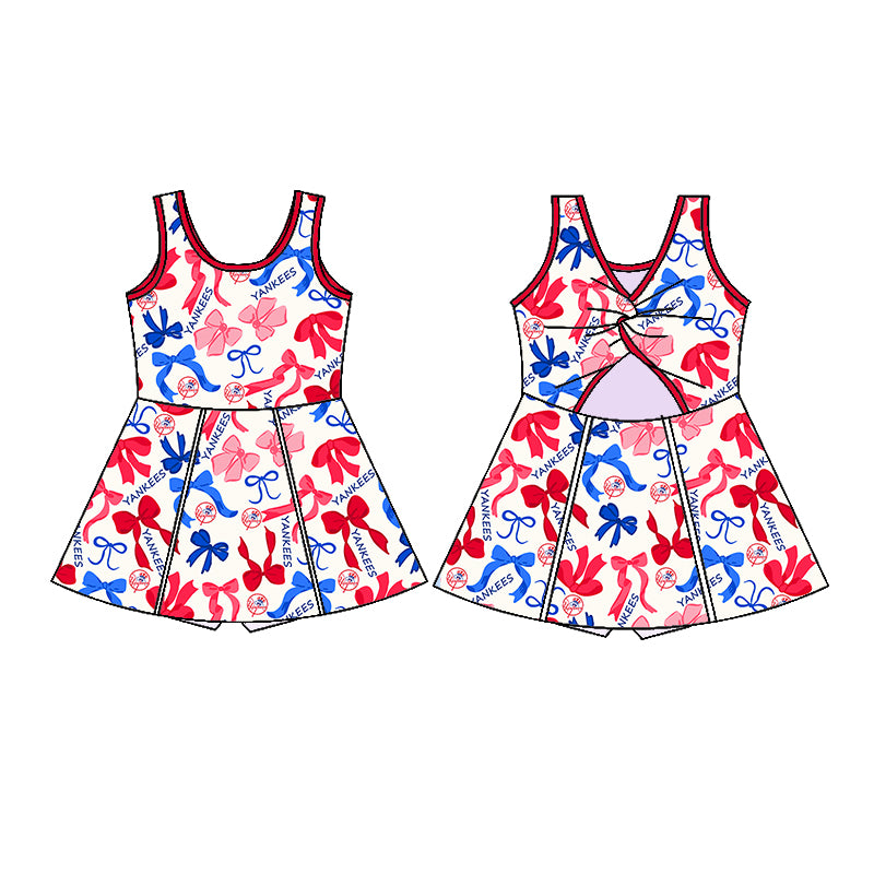 (Custom Design Preorder MOQ 5 Each Color) Team's YANKEES Bows Print Girls Summer Clothes Sisters Matching Wear