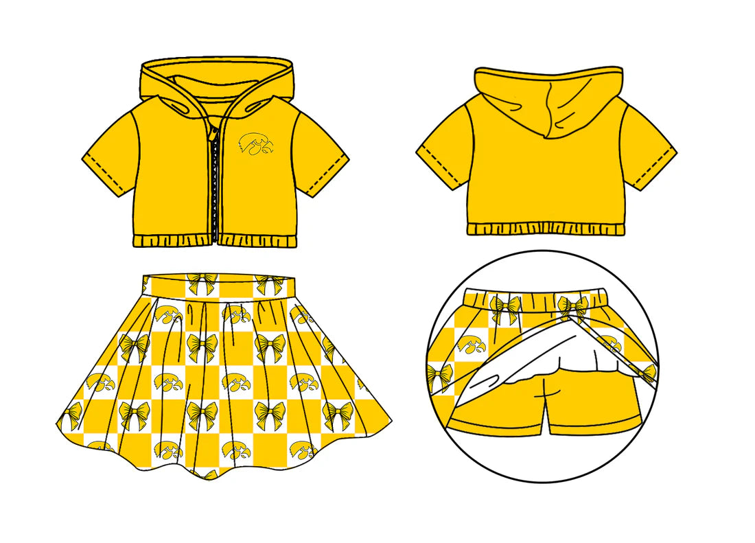 (Custom Design Preorder MOQ 5 Each Color) Team's Lowa Hawkeyes Bows Plaid Print Girls Summer Clothes Sisters Matching Wear