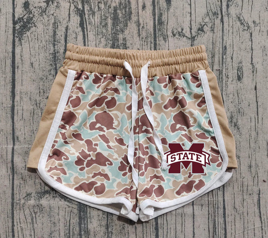 (Custom Design Preorder MOQ 5 Each Item) Team's Mississippi State Blue Camo Print Summer Bottom Shorts Mom and Me Matching Clothes