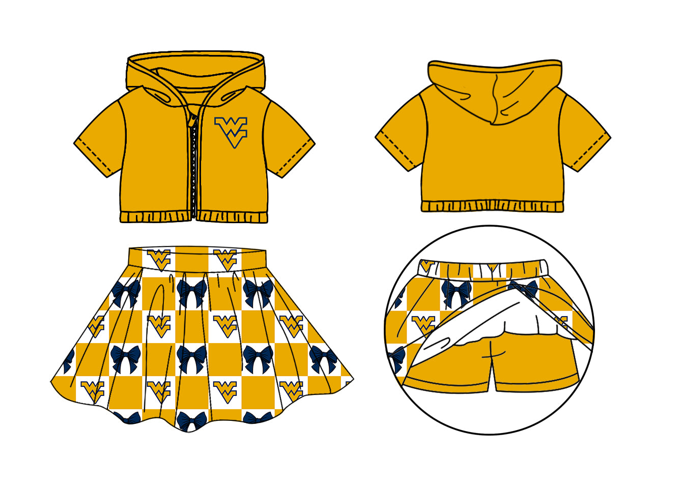 (Custom Design Preorder MOQ 5 Each Color) Team's West Virginia Bows Plaid Print Girls Summer Clothes Sisters Matching Wear