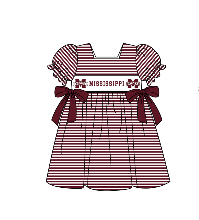 (Custom Design Preorder MOQ 5 Each Item) Team's Mississippi State Print Kids Summer Matching Clothes Sibling Wear