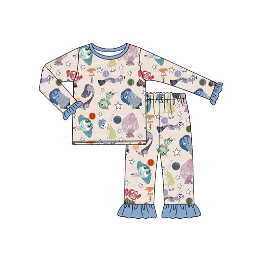 (Custom Design Preorder MOQ 5) Cartoon Figure Inside Out Stars Print Girls Bamboo Pajamas Clothes Set