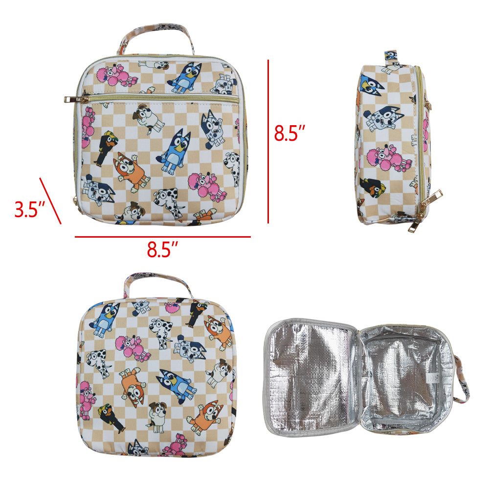 BA0250 Cartoon Dog Plaid Print Lunch Boxes Picnic Thermal Bags