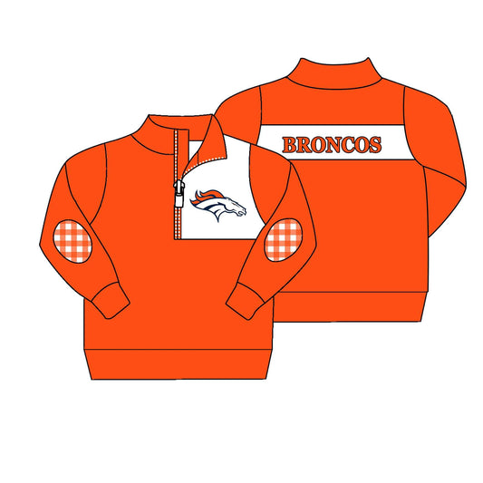 (Custom Design MOQ 5) Boys dark orange football team's long sleeve zipper pullover shirts