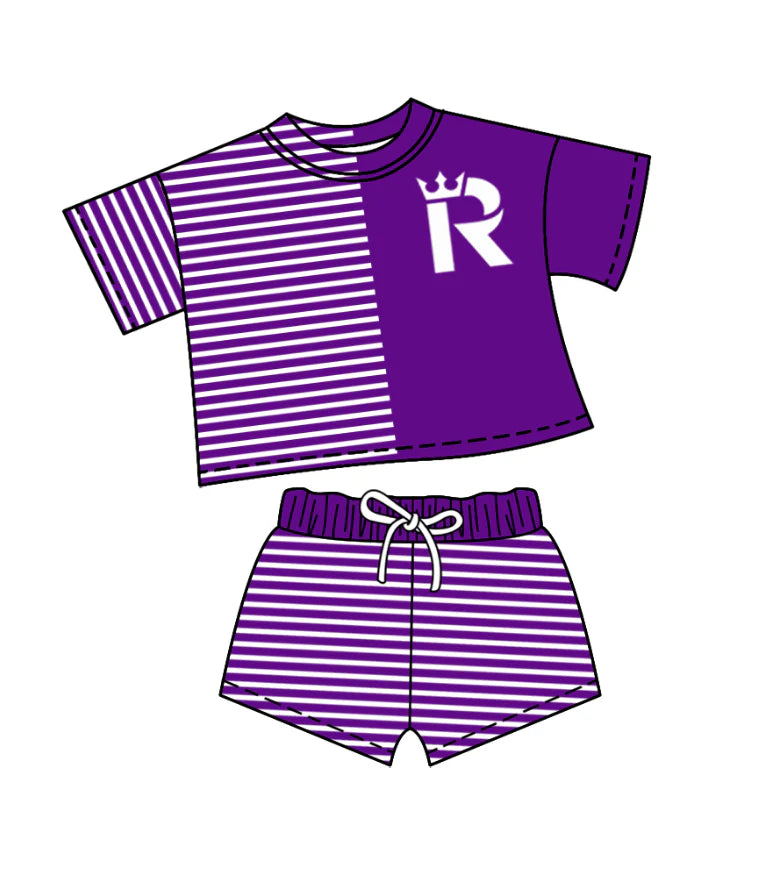 (Custom Design Preorder MOQ 5)  Team's Seattle Reign FC Stripes Print Shorts Kids Summer Clothes Set