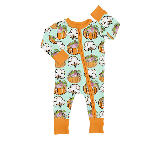 (Custom Design Preorder MOQ 5) NO.20 Pumpkin Print Baby Zip Romper