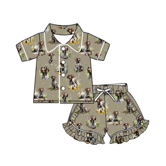 (Custom Design Preorder MOQ 5) Duck Dog Hunting Print Girls Summer Pajamas Clothes Set