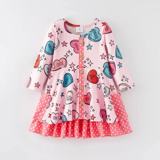 (Custom Design Preorder MOQ 5) Heart XOXO Print Pockets Girls Valentine's Day Knee Length Dress