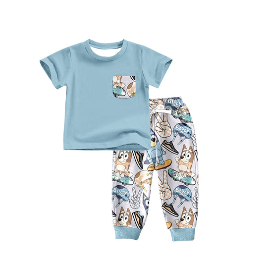 (Custom Design MOQ 5) Cartoon Dog Boys Clothes Set