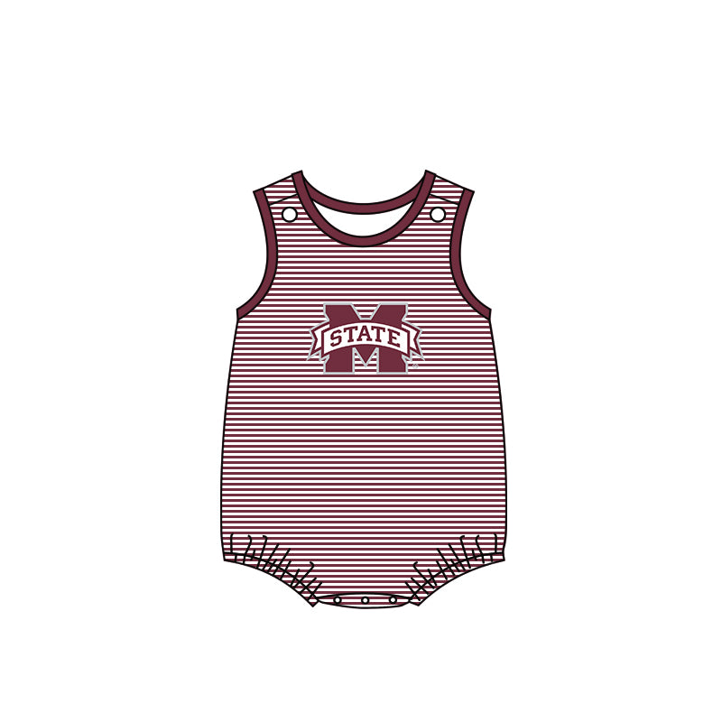 (Custom Design Preorder MOQ 5) Football Team's MC Wine Print Baby Kids Summer Romper