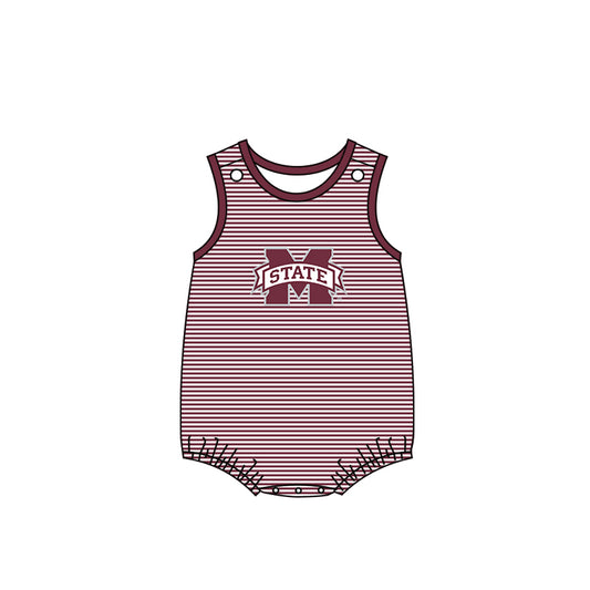 (Custom Design Preorder MOQ 5) Football Team's MC Wine Print Baby Kids Summer Romper