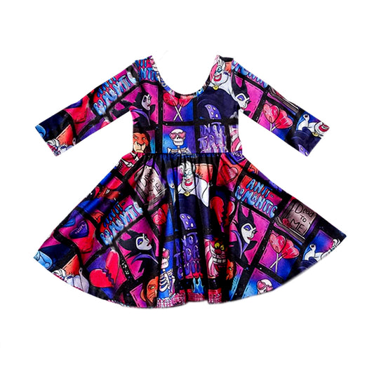 (Custom Design Preorder MOQ 5) Movie Character Heart Print Girls Valentine's Knee Length Dress