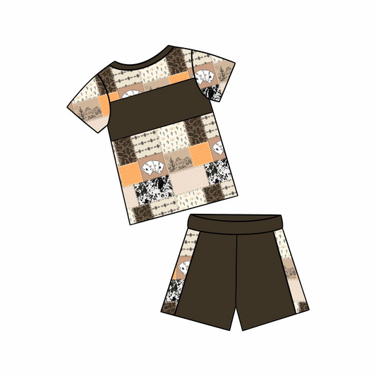 (Custom Design Preorder MOQ 5) Aztec Cactus Plaid Top Shorts Boys Summer Clothes Set