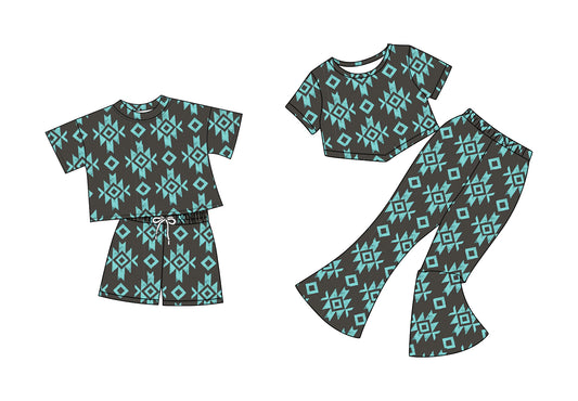 5.2(Custom Design Preorder MOQ 5 Each Design) Aztec Western Print Girls Matching Clothes Sisters Wear