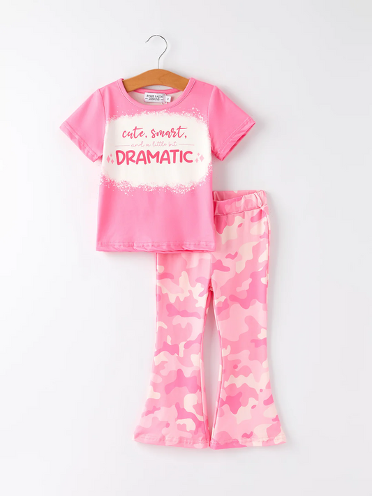 (Custom Design Preorder MOQ 5) DRAMATIC Top Pink Camo Bell Pants Girls Clothes Set
