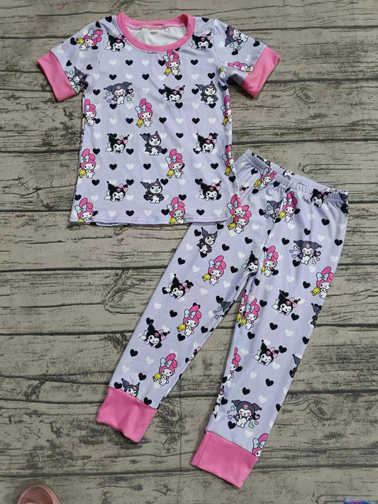 (Custom Design Preorder MOQ 5) Cute Bunny Heart Print Girls Pajamas Clothes Set