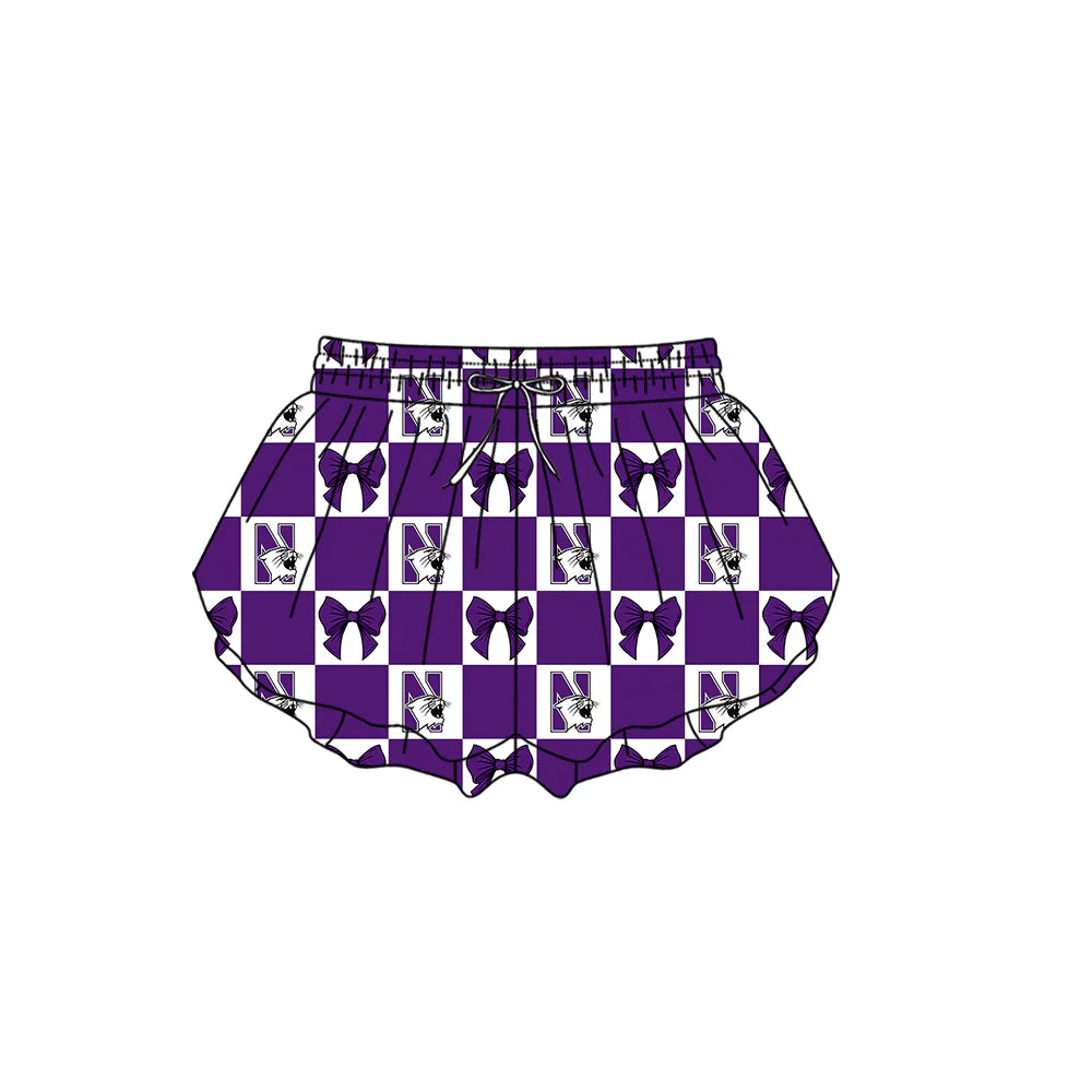 (Custom Design Preorder MOQ 5 Each Color) Team's Northwestern Wildcats Bows Plaid Print Girls Summer Clothes Sisters Matching Wear