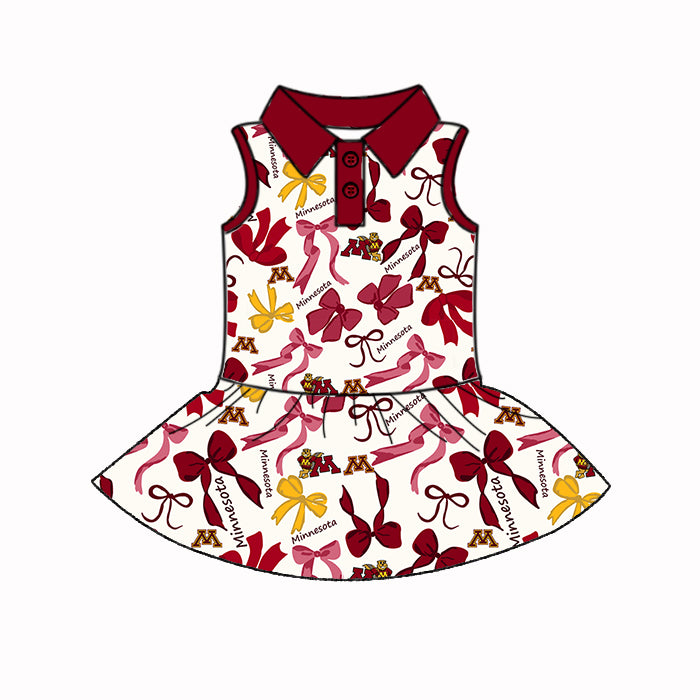 (Custom Design Preorder MOQ 5 Each Color) Team's Minnesota Bows Print Girls Summer Clothes Sisters Matching Wear