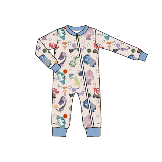 (Custom Design Preorder MOQ 5)  Cartoon Figure Inside Out Stars Print Baby Boys Bamboo Sleeper Zipper Romper