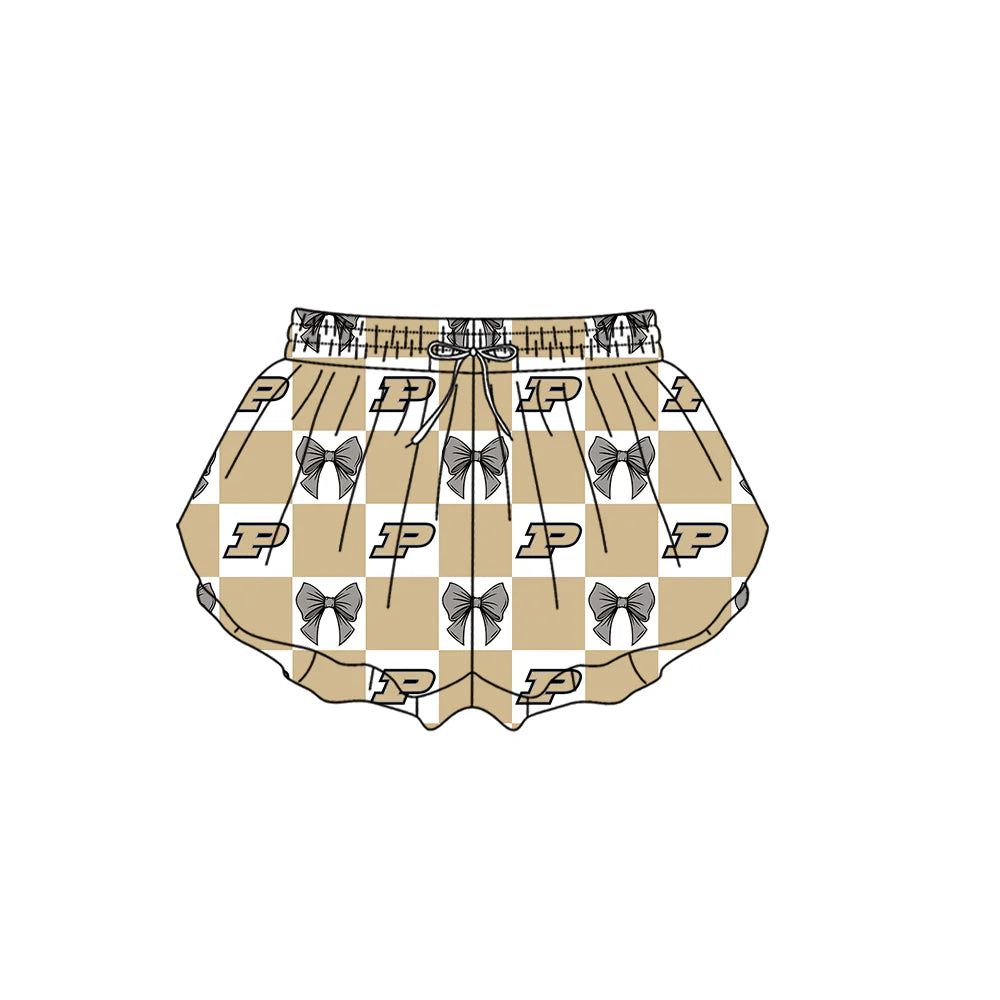 (Custom Design Preorder MOQ 5 Each Color) Team's Purdue Boilermaker Bows Plaid Print Girls Summer Clothes Sisters Matching Wear