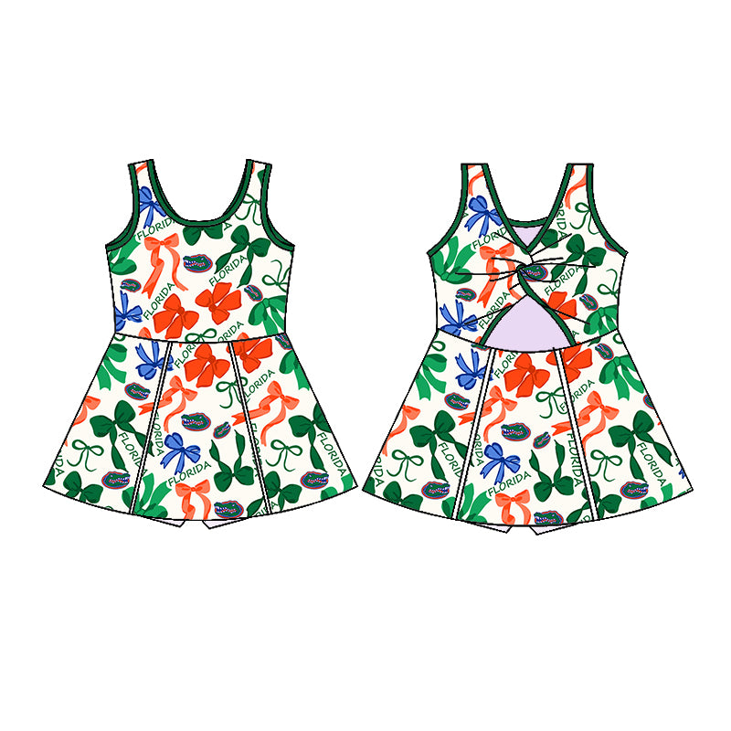 (Custom Design Preorder MOQ 5 Each Color) Team's FLORIDA Bows Print Girls Summer Clothes Sisters Matching Wear