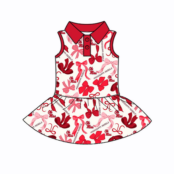 (Custom Design Preorder MOQ 5 Each Color) Team's OLE MISS Bows Print Girls Summer Clothes Sisters Matching Wear