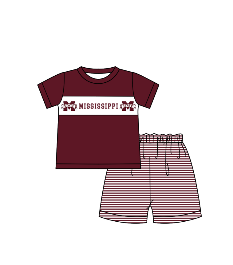(Custom Design Preorder MOQ 5 Each Item) Team's Mississippi State Print Kids Summer Matching Clothes Sibling Wear