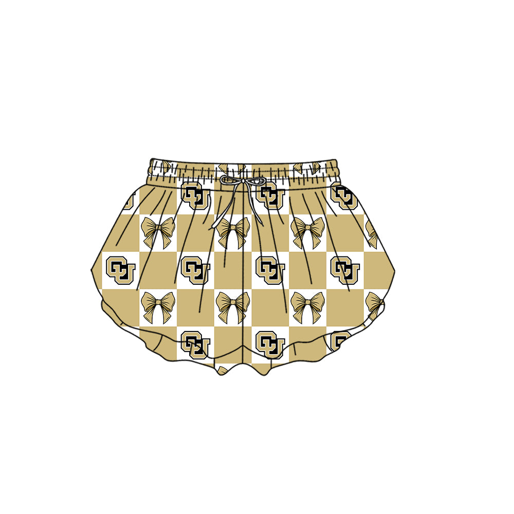 (Custom Design Preorder MOQ 5 Each Color) Team's Colorado Bufaloes Bows Plaid Print Girls Summer Clothes Sisters Matching Wear