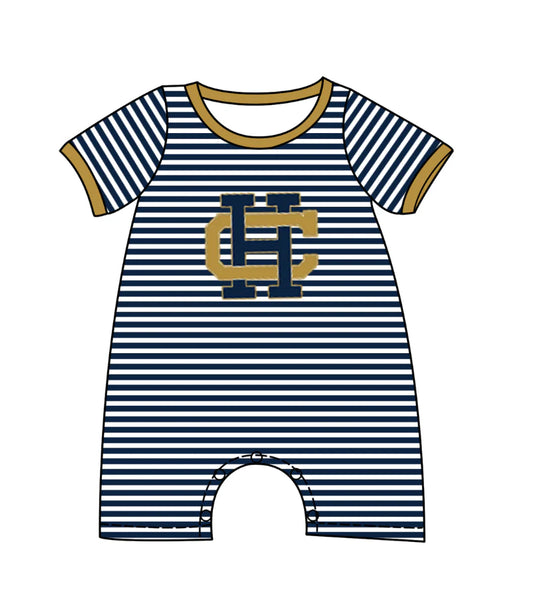 (Custom Design Preorder MOQ 5) Team's Holy Cross Stripes Print Baby Boys Summer Romper