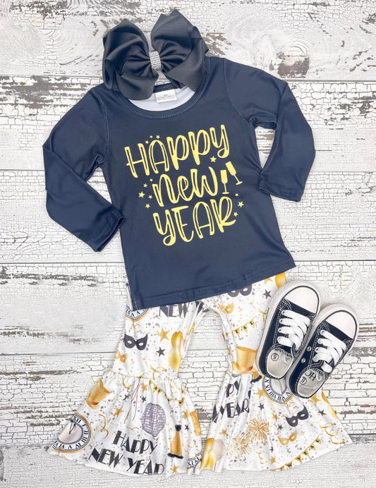 GLP0817 Happy New Year bell pants girls clothes set