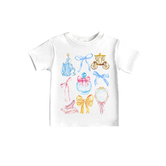 (Custom Design Preorder MOQ 5)NO.2  Cartoon Princess Bows Print Girls Summer Tee Shirts Top