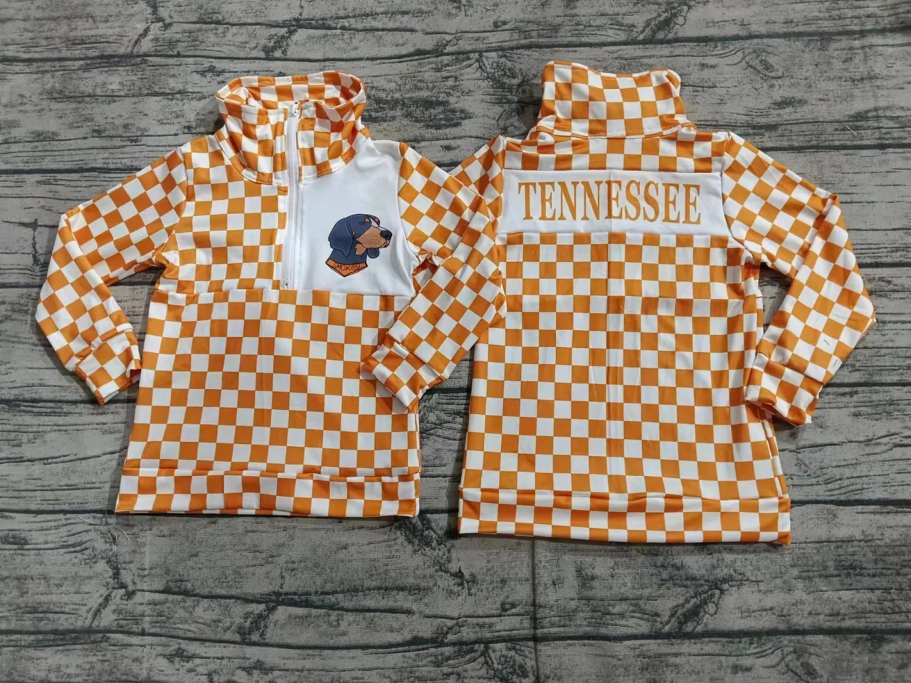 (Custom Design Preorder MOQ 5) Team's Orange Tennessee Plaid Print Boys Long Sleeve Buttons Pullover Top