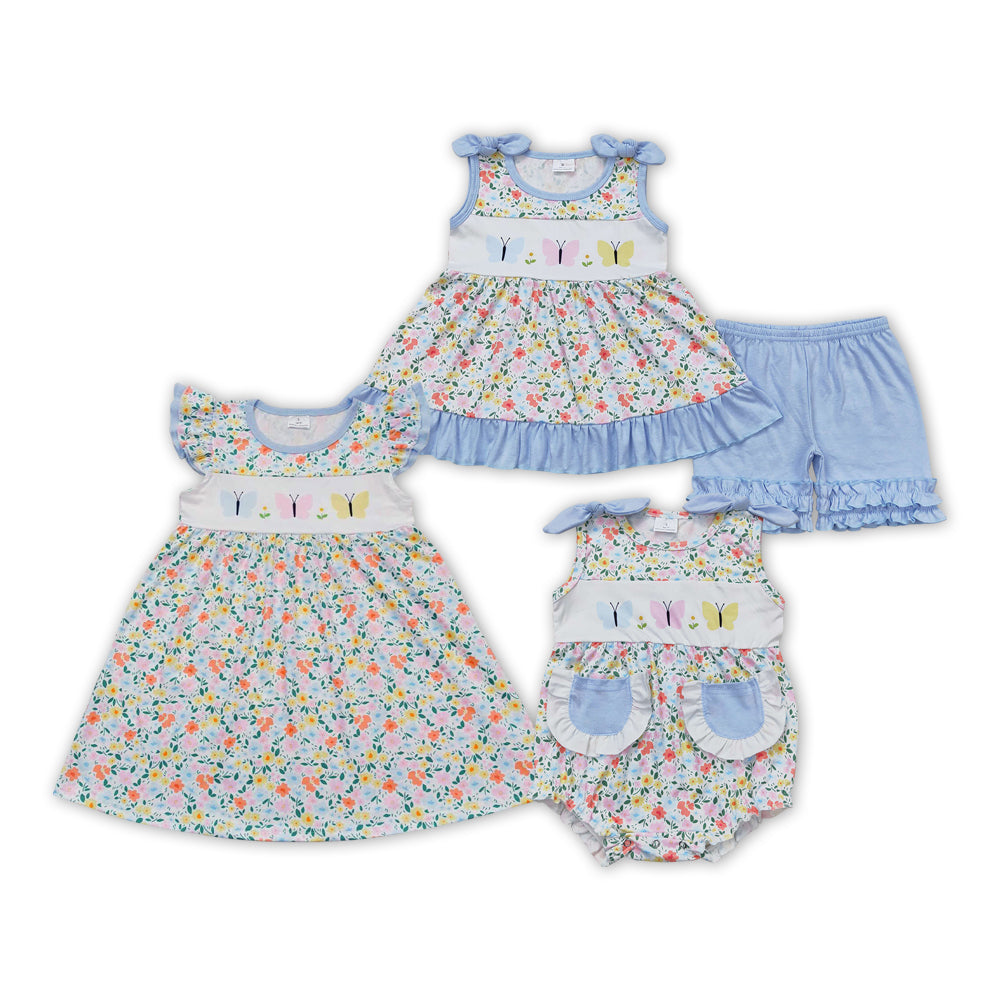 Butterfly Flowers Print Sisters Summer Matching Clothes