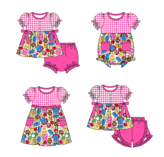 12.9(Custom Design Preorder MOQ 5 Each Design) Cartoon Pineapple Flowers Print Girls Summer Matching Clothes Sisters Wear